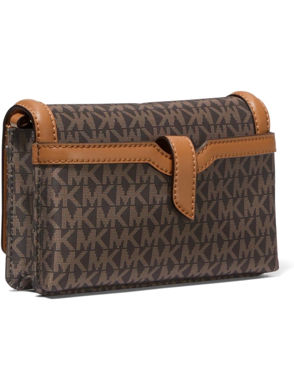Michael Kors Brown MK Logo Crossbody with Tan Trim and Striped Strap - Picture 4 of 4